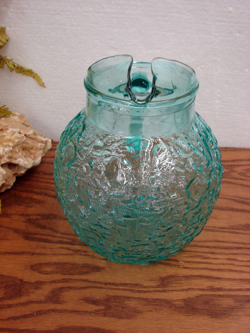 Vintage Anchor Hocking Lido Milano Glass Pitcher Aqua Blue Teal Ice Lip, Moose-R-Us.Com Log Cabin Decor