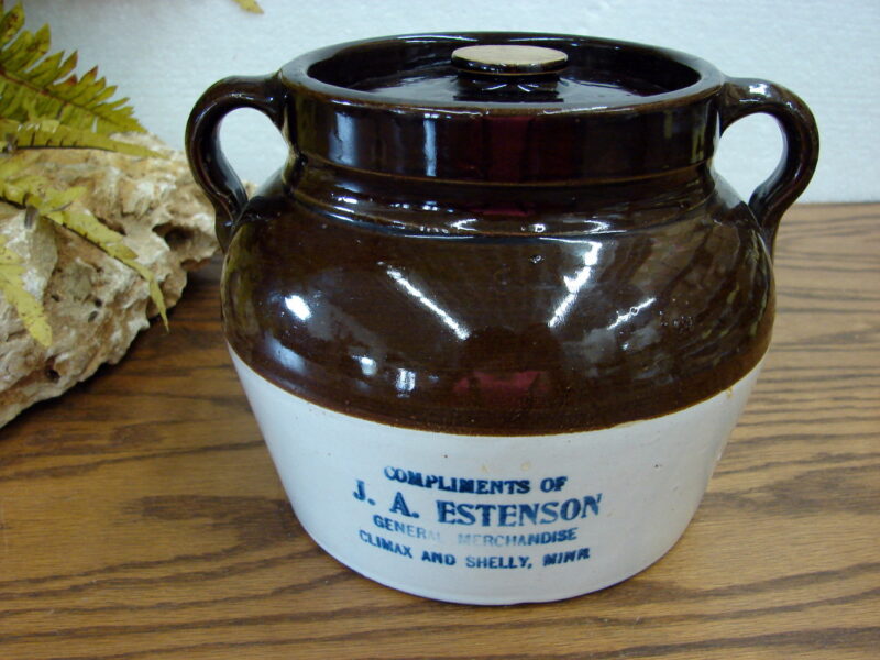 Antique Red Wing Western Stoneware Climax Shelly MN Advertising Bean Pot, Moose-R-Us.Com Log Cabin Decor