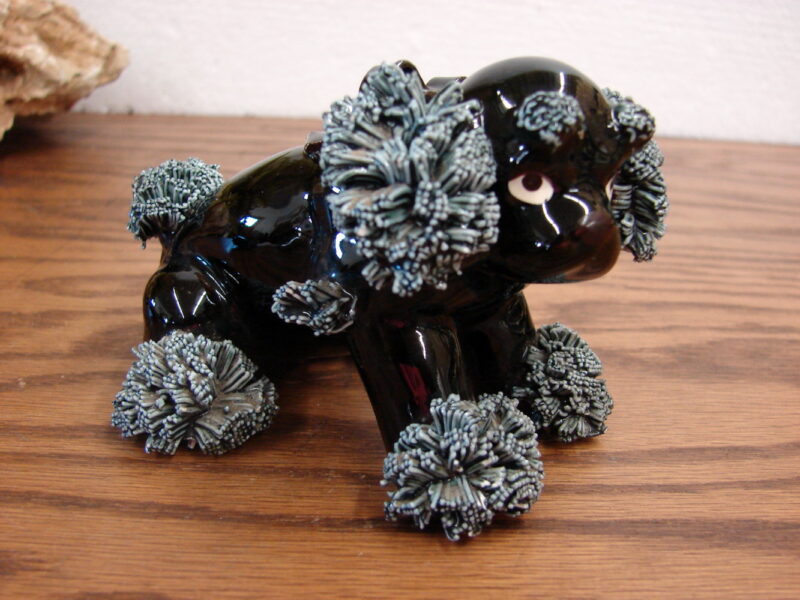 Vintage Black Glazed Spaghetti Poodle Mid Century Stoneware Pottery Dog, Moose-R-Us.Com Log Cabin Decor