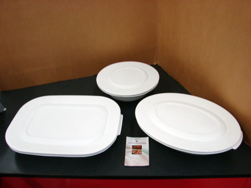 Corning Ware Casual Elegance White 6 Piece Set Oval Rectangular Round w/ Lids, Moose-R-Us.Com Log Cabin Decor