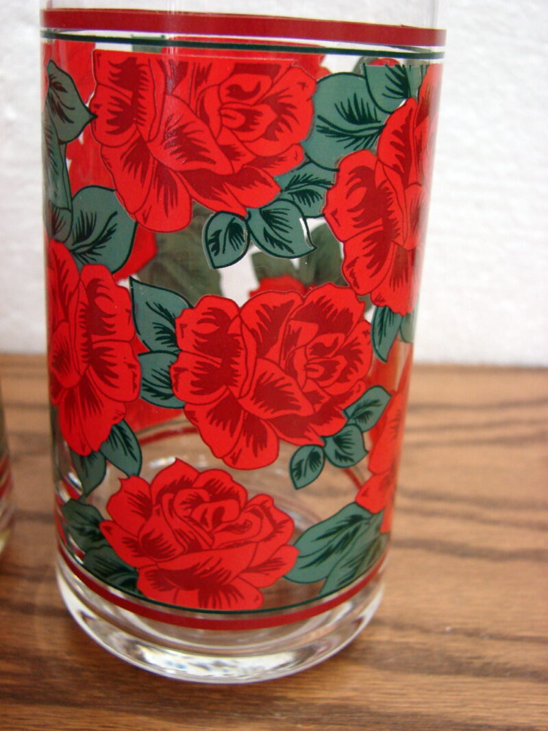 Vintage Red Roses Crisa Tumbler Drinking Glass Set/7 Mexico Glassware, Moose-R-Us.Com Log Cabin Decor