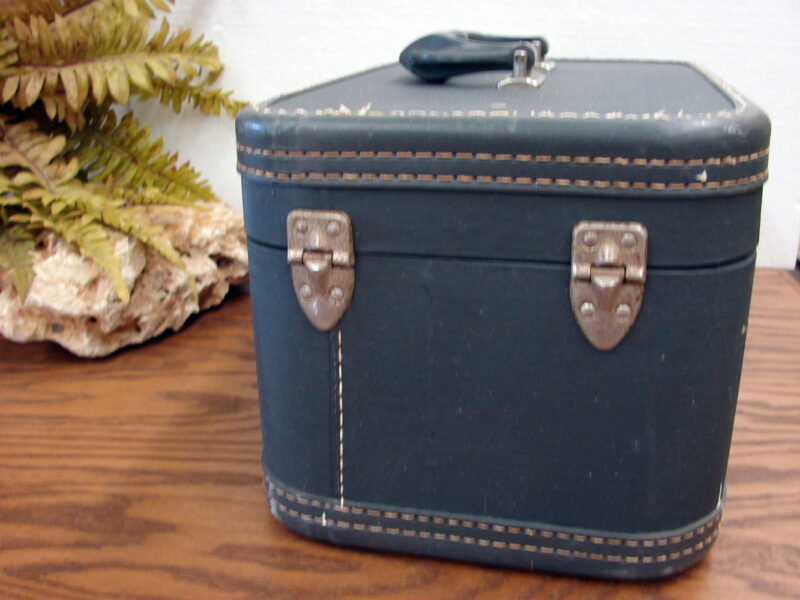 Vintage La Parisienne By Crown Luggage 14” Blue Train Box 1940-50 Side Open, Moose-R-Us.Com Log Cabin Decor