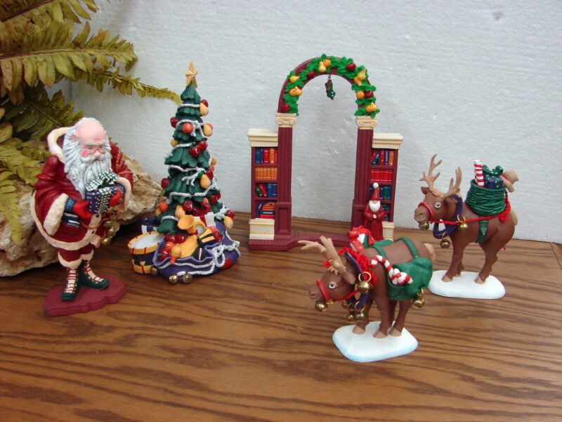 Dept 56 Retired All Through the House 5 Pc Set Jolly Old Elf Mistletoe Reindeer Tree, Moose-R-Us.Com Log Cabin Decor