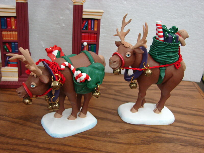 Dept 56 Retired All Through the House 5 Pc Set Jolly Old Elf Mistletoe Reindeer Tree, Moose-R-Us.Com Log Cabin Decor