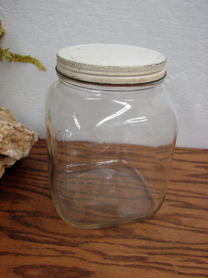 Vintage Hazel Atlas Clear Simple Glass Coffee Tea Hoosier Jar w/ Lid, Moose-R-Us.Com Log Cabin Decor