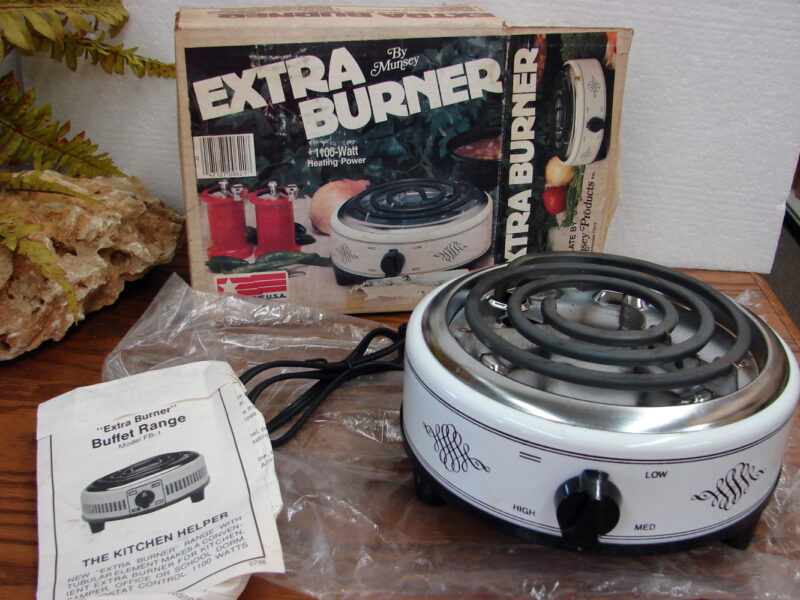 Vintage Munsey Extra Burner Hot Plate FB-1 USA Like New Original Box, Moose-R-Us.Com Log Cabin Decor