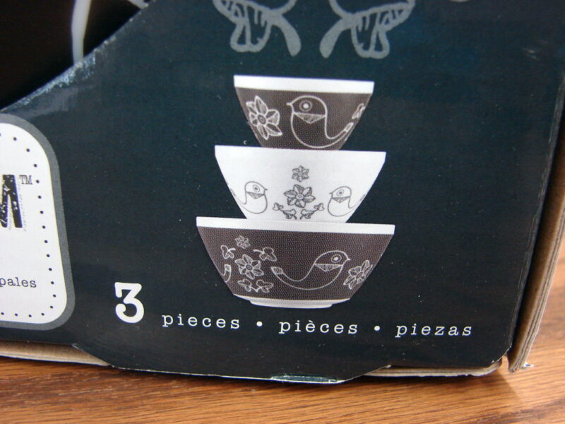 Vintage Charm Inspired PYREX Black White Birds of a Feather Bowls Set/3 NIB, Moose-R-Us.Com Log Cabin Decor