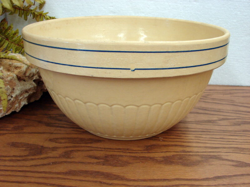 Vintage Red Wing Stoneware Yellow Ware Saffron 12&#8243; Blue Band Bowl, Moose-R-Us.Com Log Cabin Decor