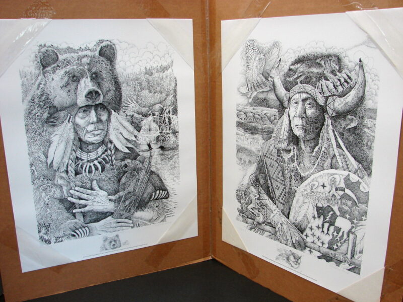 Heart Grizzly Vision Thunder Set Pencil Drawing Native American Indian Harris Prints, Moose-R-Us.Com Log Cabin Decor