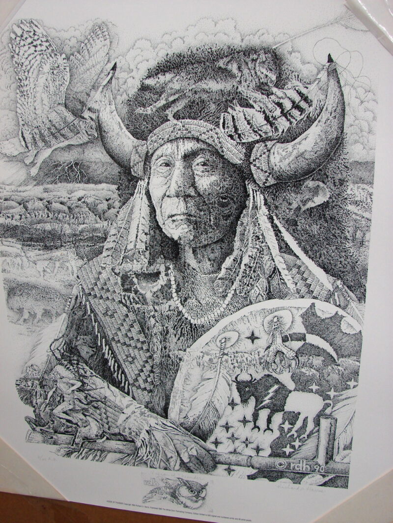 Heart Grizzly Vision Thunder Set Pencil Drawing Native American Indian Harris Prints, Moose-R-Us.Com Log Cabin Decor