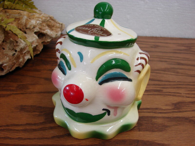 Vintage Pottery Sierra Vista Clown Head Bank w/ Sticker Label, Moose-R-Us.Com Log Cabin Decor