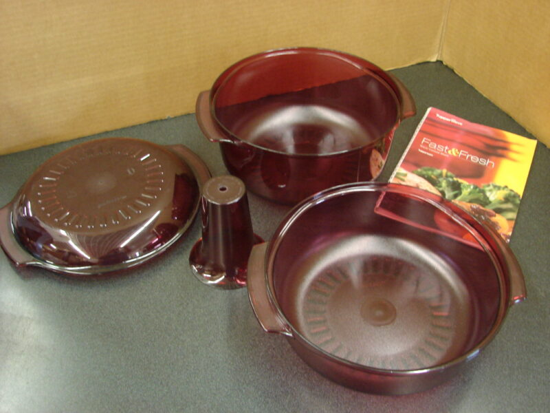 Tupperware Fast Fresh Book Stack Cooker Steamer Microwave Set Cranberry 5 pc, Moose-R-Us.Com Log Cabin Decor