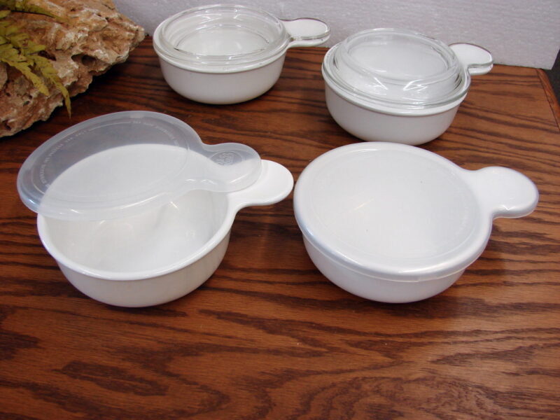 Two Vintage Storage Corning Grab It Handled Ramekin P-150 White CorningWare, Moose-R-Us.Com Log Cabin Decor