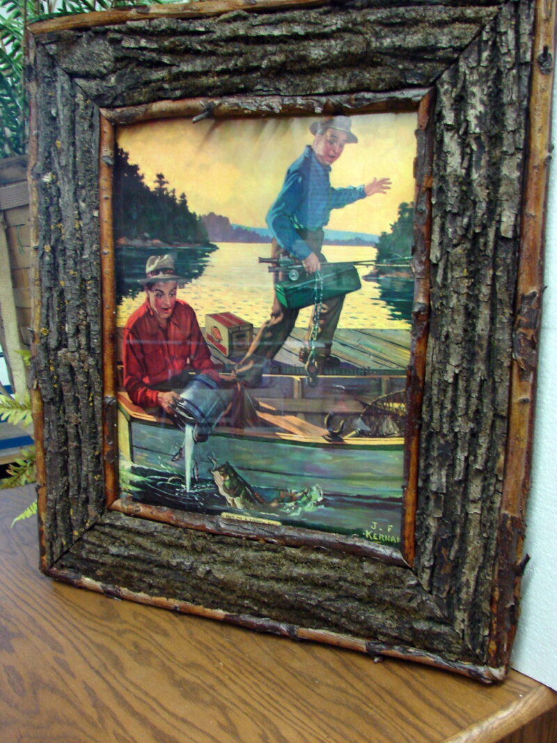 Adirondack Real Thick Slab Tree Bark and Young Birch Twig Frame Advertising Print, Moose-R-Us.Com Log Cabin Decor