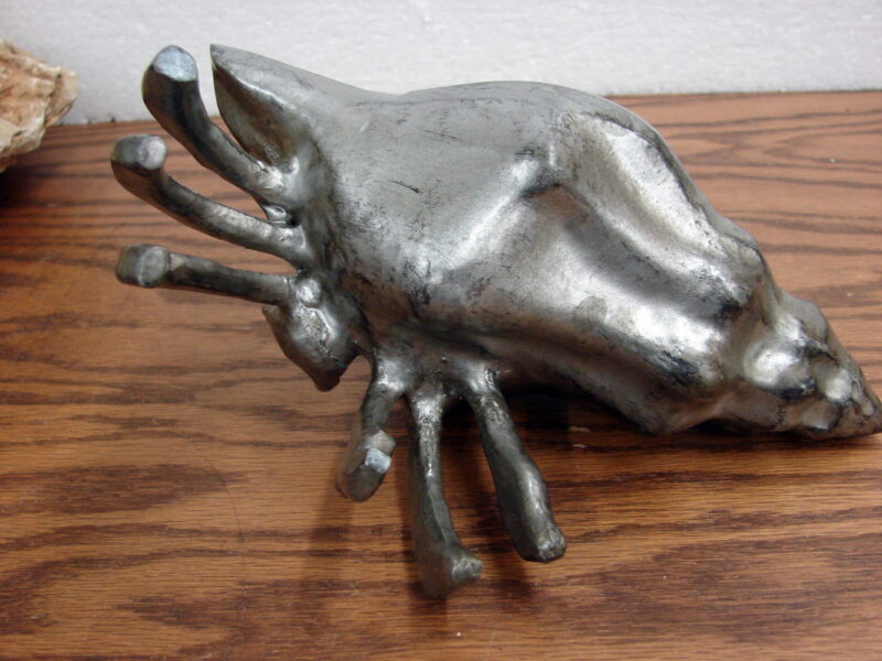 Vintage Aluminum Hermit Crab in Seashell Art Unique One of a Kind, Moose-R-Us.Com Log Cabin Decor