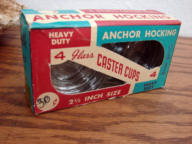 Vintage Anchor Hocking Furniture Leg Caster Coaster Cups Original Box, Moose-R-Us.Com Log Cabin Decor