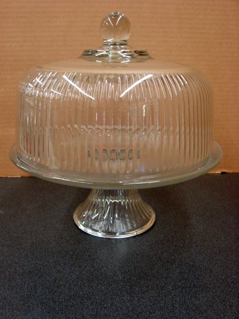 Vintage Anchor Hocking Monaco Clear Glass Ribbed Cake Stand Dome Punch Bowl, Moose-R-Us.Com Log Cabin Decor