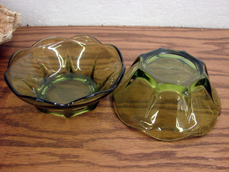 Vintage Anchor Hocking Scallop Avocado Dip Bowl Set/2, Moose-R-Us.Com Log Cabin Decor