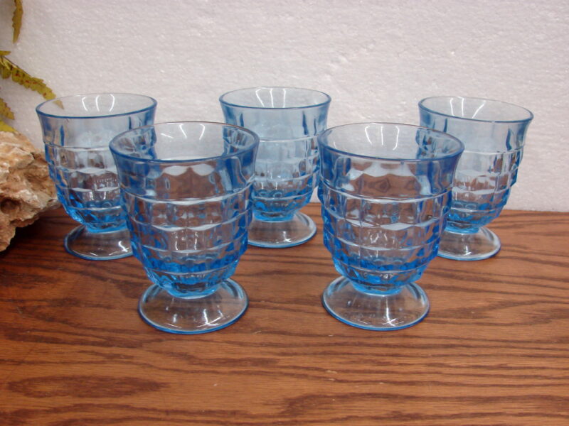 Vintage Cubist Colony Whitehall Ice Blue 9 oz Footed Tumbler Set/5, Moose-R-Us.Com Log Cabin Decor