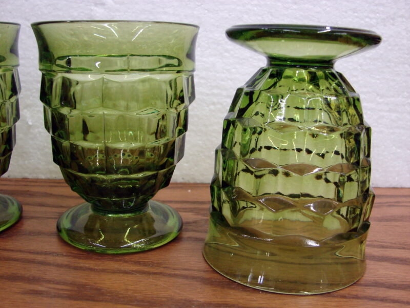 Vintage Cubist Colony Whitehall Green Avocado 9 oz Footed Tumbler Set/10, Moose-R-Us.Com Log Cabin Decor