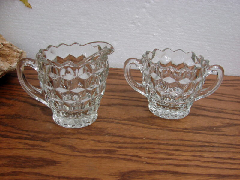 Vintage Cubist Fostoria American Clear Cubist Creamer Sugar Set, Moose-R-Us.Com Log Cabin Decor