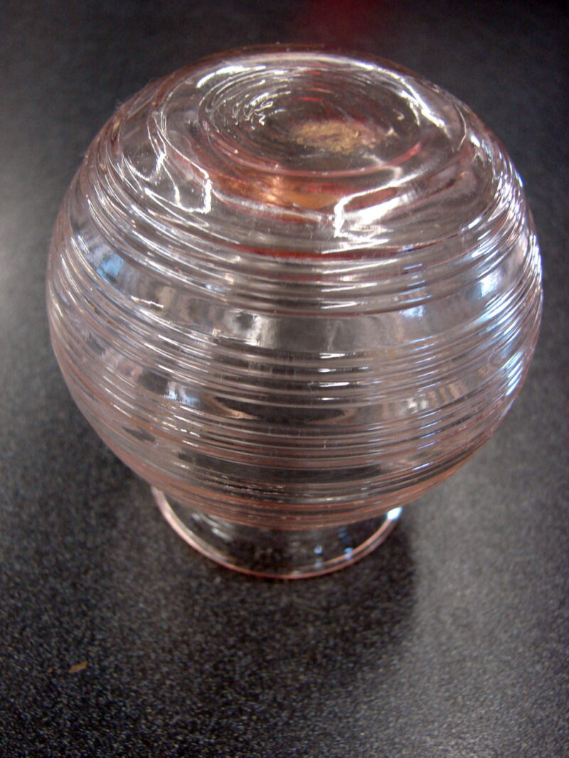 Vintage Ribbed Pink Peach Depression Glass Small Ribbed Bee Hive Vase, Moose-R-Us.Com Log Cabin Decor