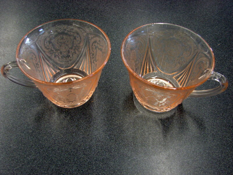 Vintage Royal Lace Pink Peach Depression Glass Cup Set/2, Moose-R-Us.Com Log Cabin Decor