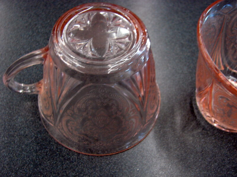 Vintage Royal Lace Pink Peach Depression Glass Cup Set/2, Moose-R-Us.Com Log Cabin Decor