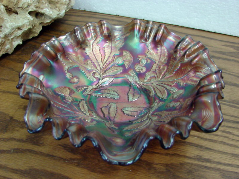 Vintage Fenton Thistle Ruffled Centerpiece Bowl Carnival Satin, Moose-R-Us.Com Log Cabin Decor