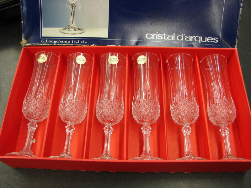 Vintage Boxed cristal d&#8217;arques 6 Longchamp 14,5 cl~ Exquisite Champaign Flutes, Moose-R-Us.Com Log Cabin Decor