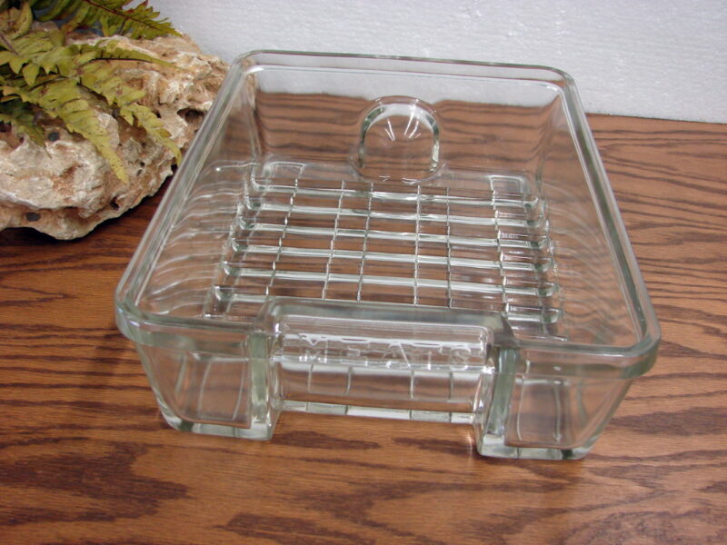 Vintage Embossed Glass Refrigerator Tray MEATS 12 x 9&#8243;, Moose-R-Us.Com Log Cabin Decor