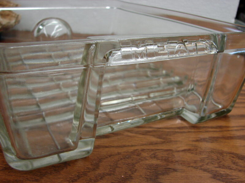 Vintage Embossed Glass Refrigerator Tray MEATS 12 x 9&#8243;, Moose-R-Us.Com Log Cabin Decor