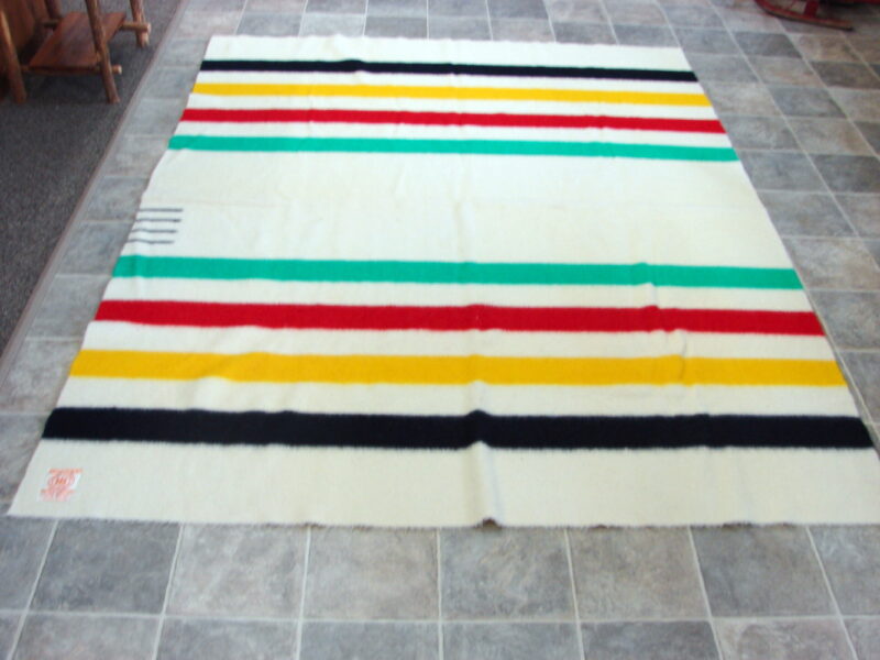 Vintage Hudson Bay England Classic Stripe 4 point Wool Blanket 91 x 72, Moose-R-Us.Com Log Cabin Decor