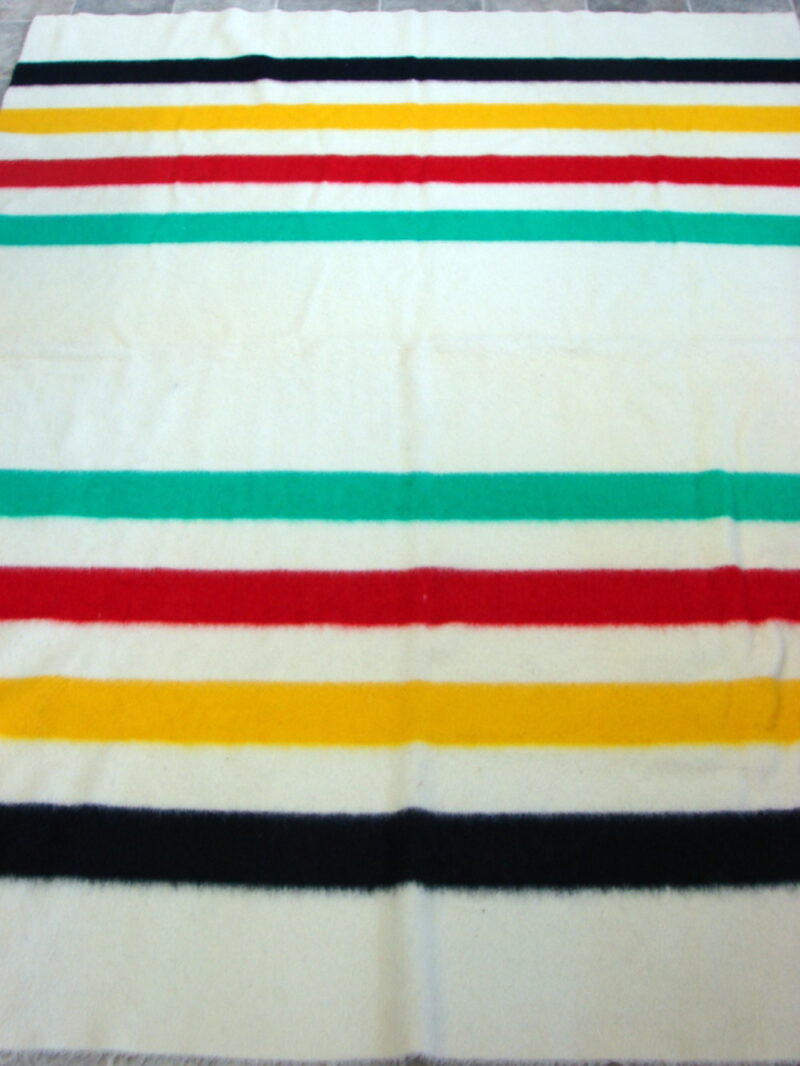 Vintage Hudson Bay England Classic Stripe 4 point Wool Blanket 91 x 72, Moose-R-Us.Com Log Cabin Decor