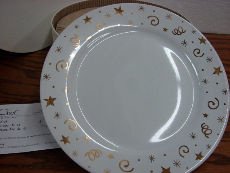 Original Pampered Chef Set/4 Desert Plates Celebration 1996 Original Box, Moose-R-Us.Com Log Cabin Decor