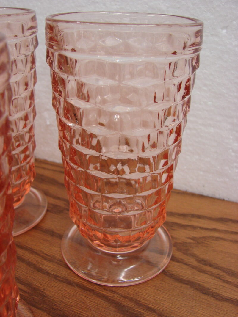 Vintage Cubist Indiana Glass Whitehall Footed Tumbler Pink Peach Set/6, Moose-R-Us.Com Log Cabin Decor