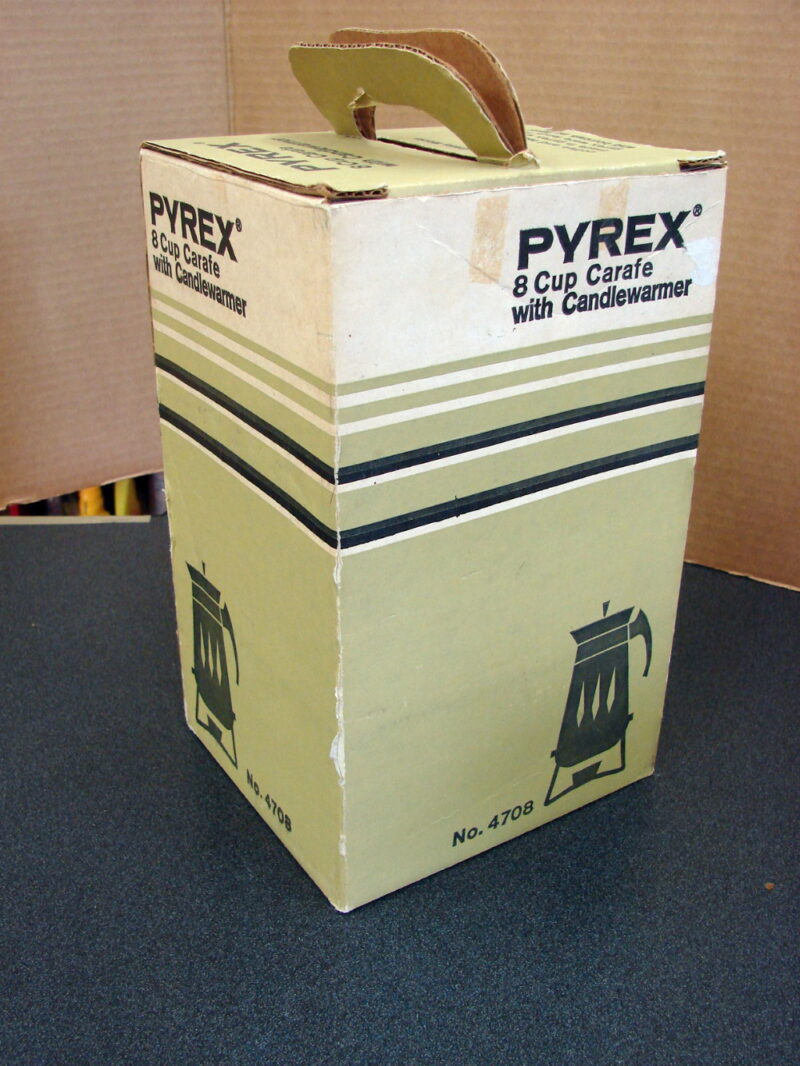 Vintage PYREX New In Box 8 Cup Carafe w/ Candlewarmer Original Box Lid Candle, Moose-R-Us.Com Log Cabin Decor