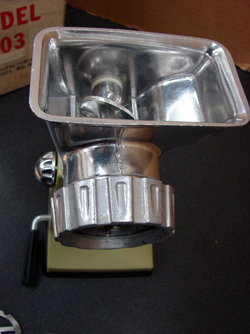 Vintage Rival Grind-O-Mat Avocado Green Meat Grinder Food Chopper Box, Moose-R-Us.Com Log Cabin Decor