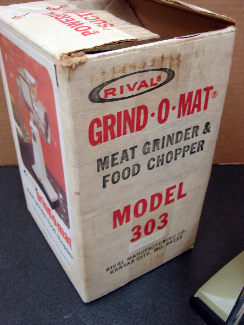 Vintage Rival Grind-O-Mat Avocado Green Meat Grinder Food Chopper Box, Moose-R-Us.Com Log Cabin Decor