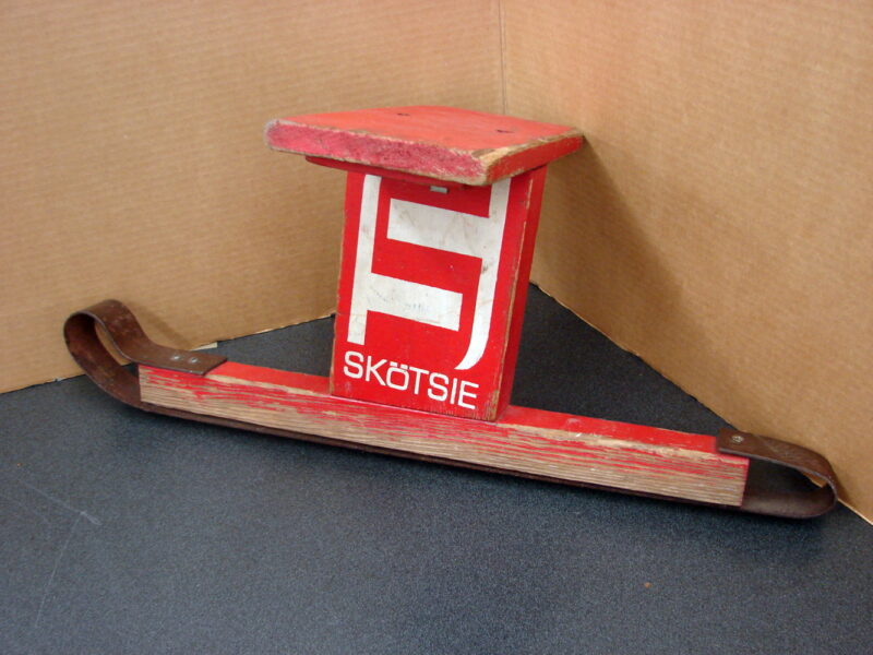 Vintage Child&#8217;s Original Red Paint Snow Sled Skotsie Iron Runners Seat Unique, Moose-R-Us.Com Log Cabin Decor