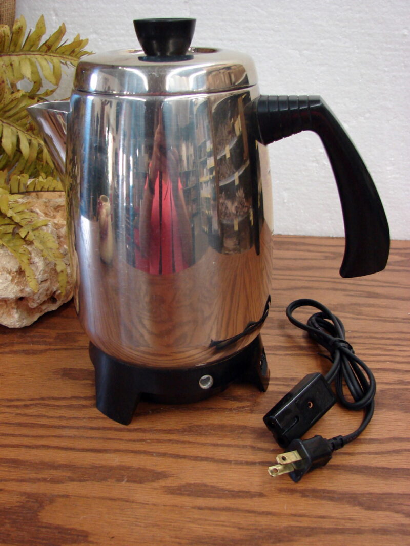 Vintage West Bend Chrome 6-9 Cup Automatic Percolator Electric Coffee Pot, Moose-R-Us.Com Log Cabin Decor