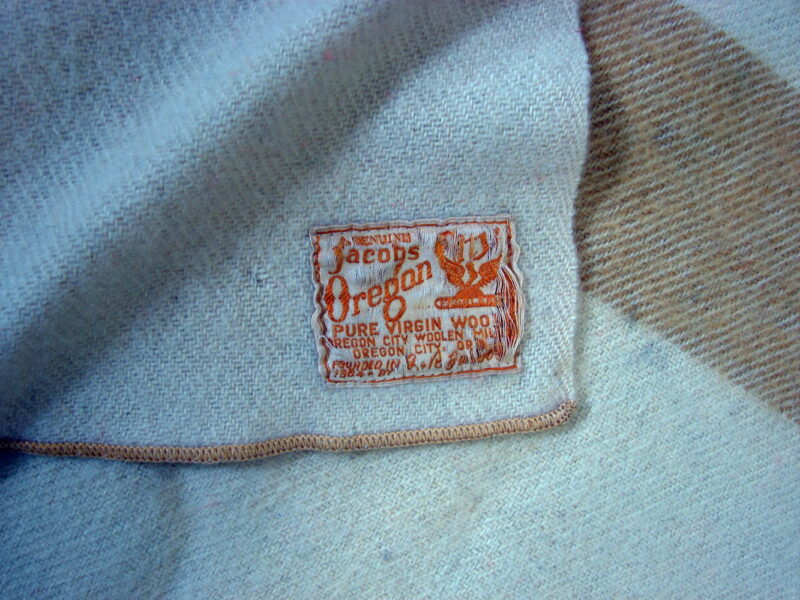 Vintage Jacobs Oregon Virgin Wool Off White Tan Stripe 3 Point Blanket YPH Co, Moose-R-Us.Com Log Cabin Decor