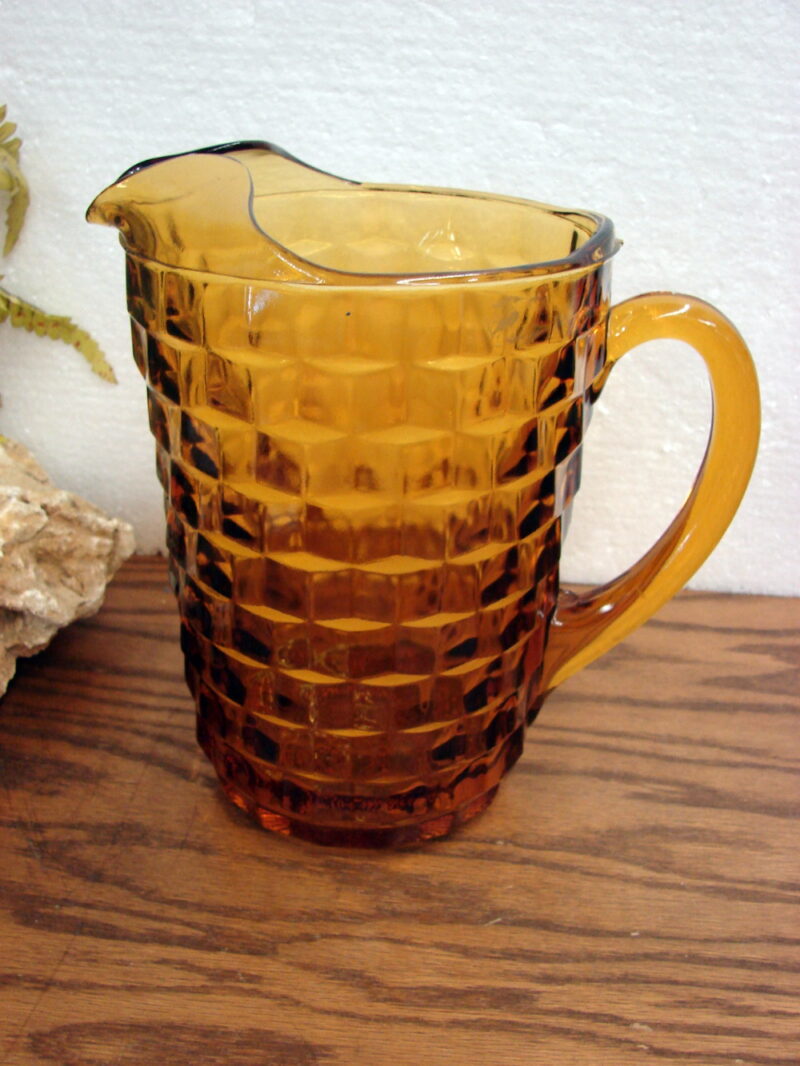 Vintage Amber Cubist Indiana Glass Colony Whitehall Pitcher w/ Ice Lip, Moose-R-Us.Com Log Cabin Decor