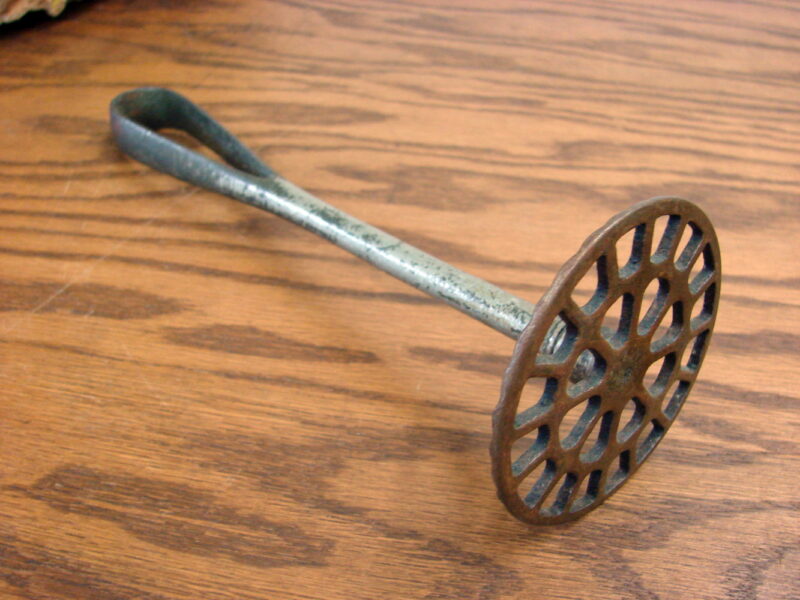 Primitive Antique Iron Food Potato Masher, Moose-R-Us.Com Log Cabin Decor