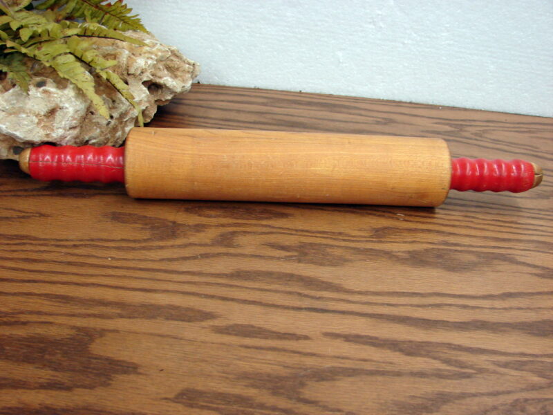 Antique Swedish Wood Rolling Pin Red Handles Maple 100+ Years Old, Moose-R-Us.Com Log Cabin Decor