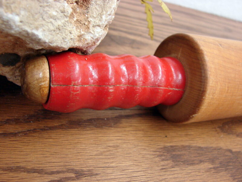 Antique Swedish Wood Rolling Pin Red Handles Maple 100+ Years Old, Moose-R-Us.Com Log Cabin Decor