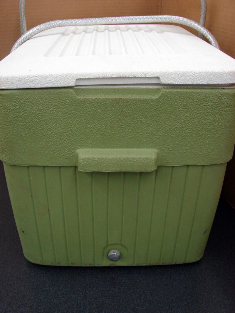 Vintage Plastic Avocado Cooler Aluminum Double Handles Inside Tray Drain Hole, Moose-R-Us.Com Log Cabin Decor