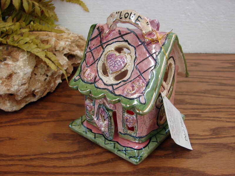 Retired Blue Sky Clayworks Heather Goldminc Love Shack Cottage Pink Candle Holder, Moose-R-Us.Com Log Cabin Decor