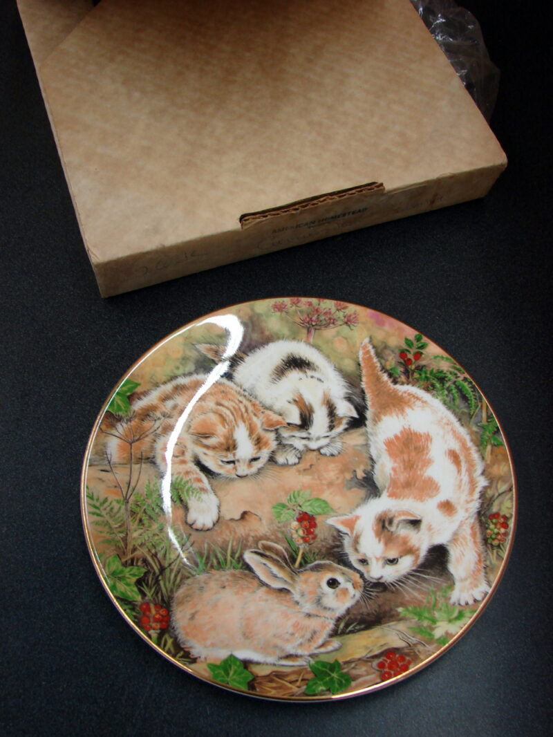 Vintage Collectible Bone China Plate Royal Worcester Bunny Chase Pam Cooper, Moose-R-Us.Com Log Cabin Decor