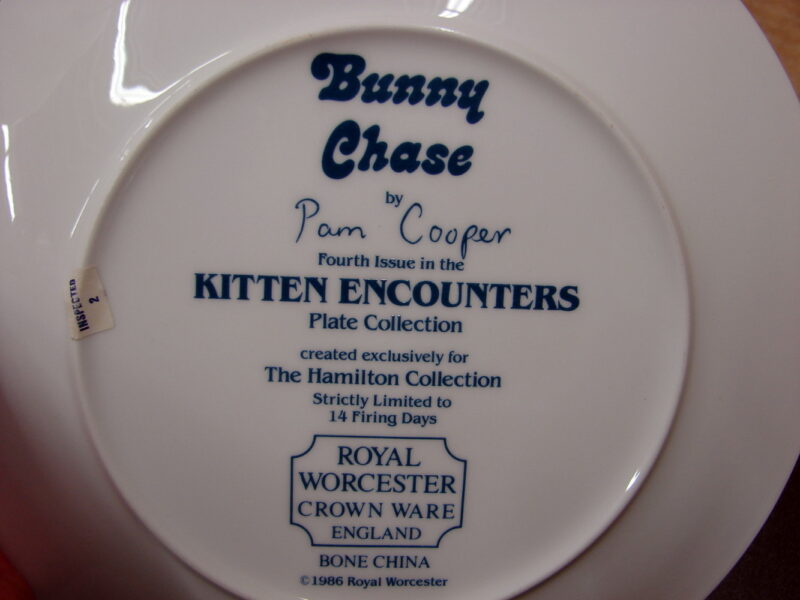 Vintage Collectible Bone China Plate Royal Worcester Bunny Chase Pam Cooper, Moose-R-Us.Com Log Cabin Decor